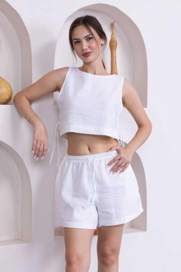 Kadın Beyaz Şort Pantolon Bluz 3’lü Takım | MSC244